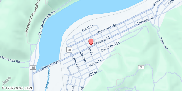 Map showing Family Resource Center - Hinton at 411 TEMPLE STREET, HINTON, WV