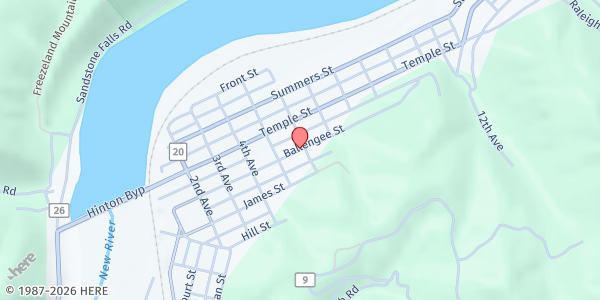 Map showing First United Methodist Church of Hinton Yummy Bags Ministry at Corner of 3rd Ave. and Ballengee St., Hinton, WV