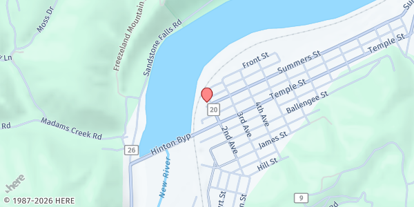 Map showing SUMMERS CO. COUNCIL ON AGING - WVOS at 120 2ND AVE, HINTON, WV