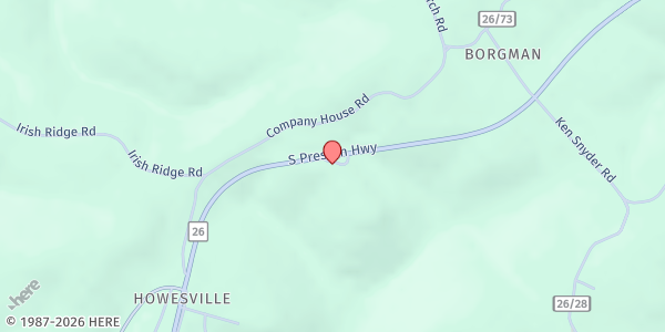 Map showing SHEPHERDS TENT MINISTRIES at 60 SHEPHERD ST (RT 26), HOWESVILLE, WV