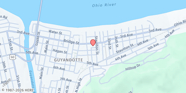 Map showing Guyandotte Church of Christ at 207 Staunton St, Huntington, WV