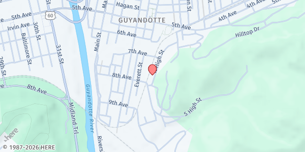 Map showing Huntington City Mission at 1030 7th Avenue, Huntington, WV