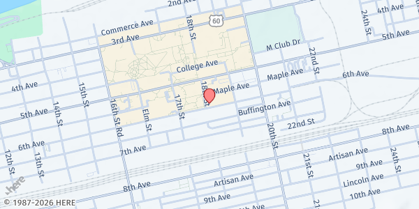Map showing Marshall Food Pantry at 1802 6th Ave., Huntington, WV