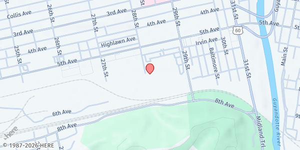 Map showing New Baptist Church at 610 28th St., Huntington, WV