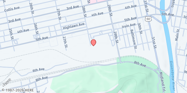 Map showing New Baptist Church Food Pantry at 610 28th St., Huntington, WV