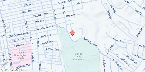 Map showing Norway Ave Church of Christ - Martha And Mary Pantry at 1400 Norway Ave., Huntington, WV