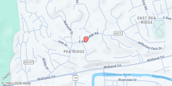 Map showing Pea Ridge Baptist Church at 5945 E Pea Ridge Rd, Huntington, WV