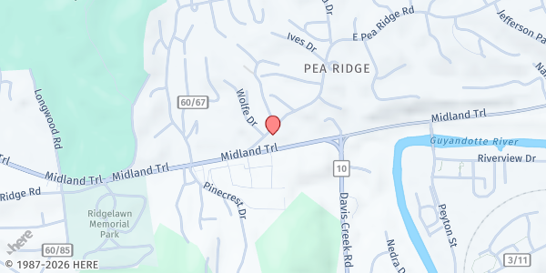 Map showing Pea Ridge United Methodist Church at 5747 E Pea Ridge Rd, Huntington, WV