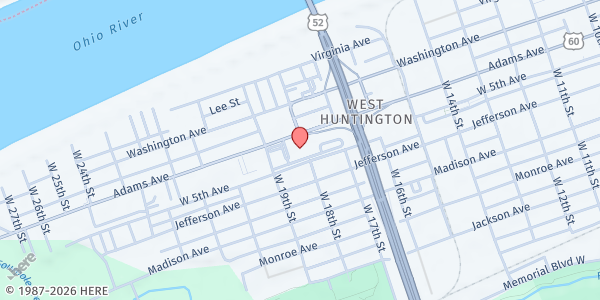 Map showing Redmen of Huntington Food Pantry at 1759 Adams Ave., Huntington, WV