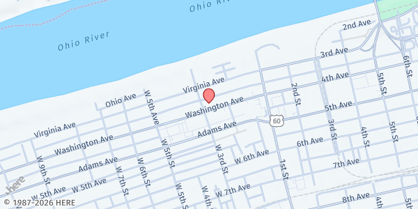 Map showing Stella Fuller Settlement at 128 Washington Ave., Huntington, WV