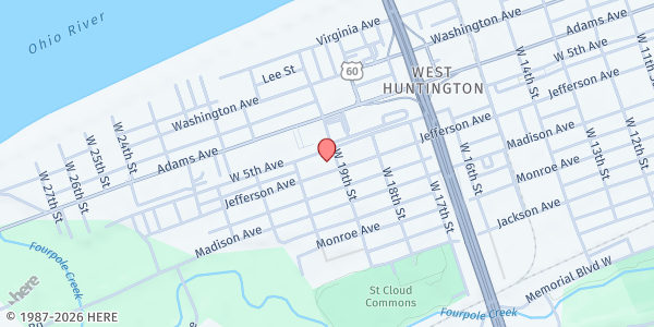 Map showing The Storehouse Food Pantry- Cabell at 610 19th Street West, Huntington, WV