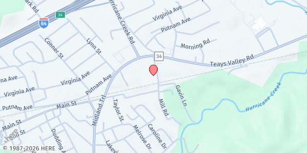 Map showing Glad Tidings Assembly of God at 121 Mill Rd, Hurricane, WV