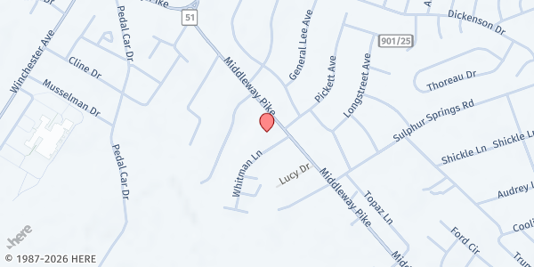 Map showing First Baptist Church of Inwood at 634 Middleway Pike, Inwood, WV