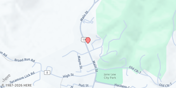 Map showing Jane Lew 1st United Methodist Church at 6348 Main St, Jane Lew, WV