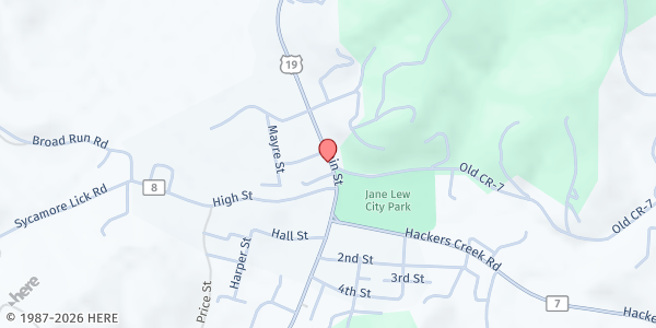 Map showing Jane Lew Community Center at 6161 Main St, Jane Lew, WV