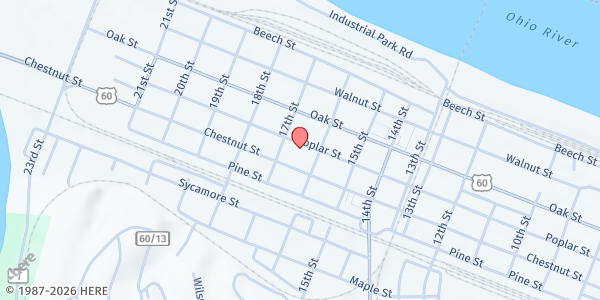 Map showing Love Kenova Food Pantry at 1616 Poplar St, Kenova, WV