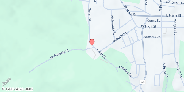 Map showing Ms.Mary's Loveaway Food Pantry at 107 West Beverly Street, Kingwood, WV