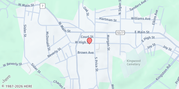 Map showing Preston County Caring Council. Inc. at 105 WEST HIGH ST., KINGWOOD, WV
