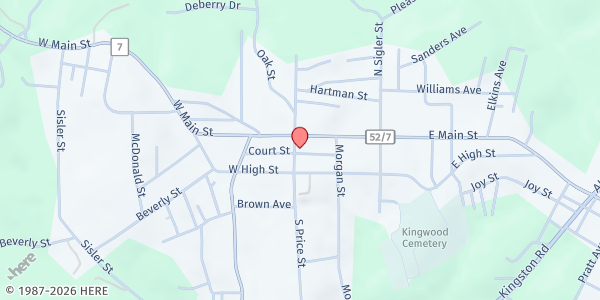 Map showing Raymond Wolfe Center at 117 S. Price St., Kingwood, WV