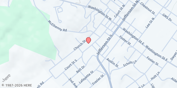 Map showing St. James Episcopal Church at 468 Church St, Lewisburg, WV