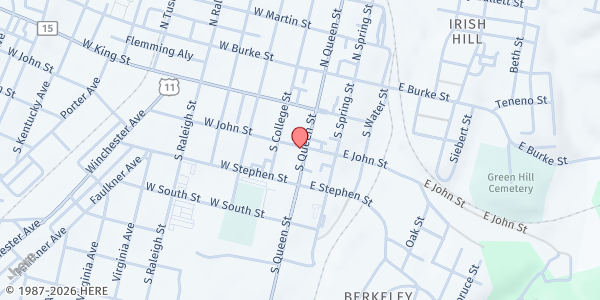 Map showing BOYS AND GIRLS CLUB - BERKELEY-WVOS at 105 WEST JOHN ST, MARTINSBURG, WV