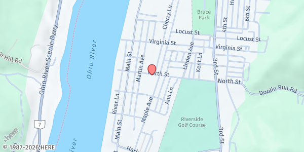 Map showing Helping Hand - New Martinsville at 179 North Street, Martinsville, WV