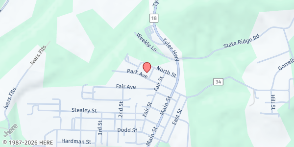 Map showing COUNCIL OF SENIOR TYLER COUNTIANS - WVOS at 504 CHERRY ST, MIDDLEBOURNE, WV