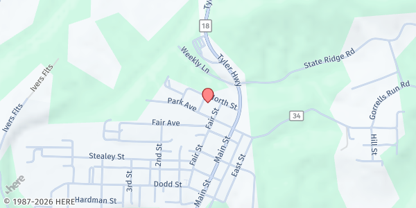 Map showing Council of Senior Tyler Counties, Inc - Middlebourne at 504 Cherry St., Middlebourne, WV