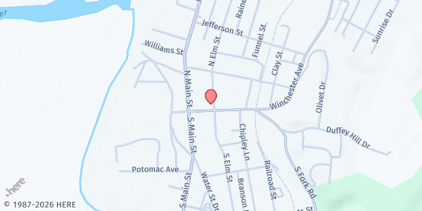 Map showing Duffey Memorial - U.M.C. at 100 NORTH ELM ST, MOOREFIELD, WV