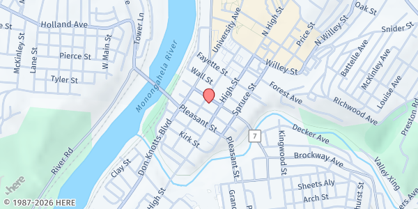 Map showing Community Action - Monogalia at 243 High St, Morgantown, WV