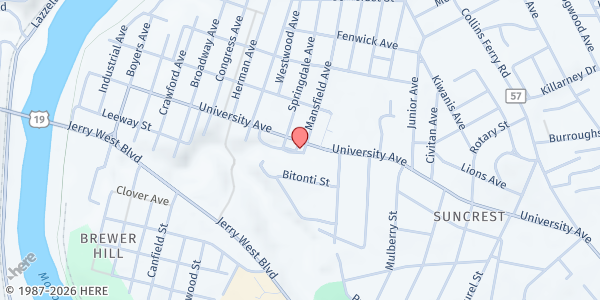 Map showing Morgantown Area Meals on Wheels at 3375 UNIVERSITY AVENUE, MORGANTOWN, WV