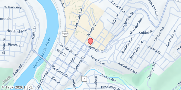 Map showing Morgantown Community Kitchen at 247 Willey Street, Morgantown, WV