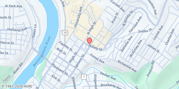 Map showing MORGANTOWN COMMUNITY KITCHEN - WVOS at 247 WILLEY ST, MORGANTOWN, WV