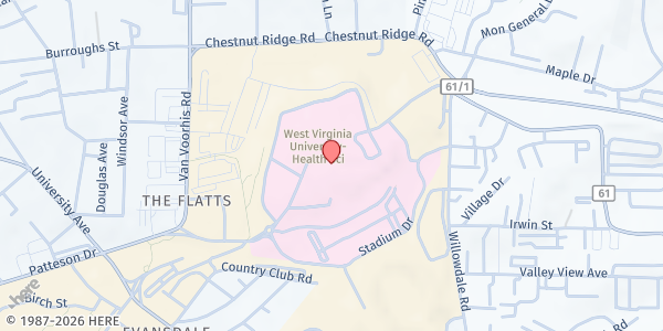 Map showing RACK II @ HSC - Health Sciences South at Ground Floor Health Sciences South, Morgantown, WV