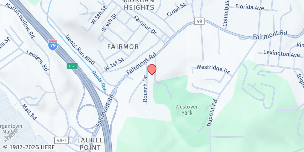 Map showing Roark C Sizemore Food Pantry at 9 ROUSCH DRIVE, MORGANTOWN, WV