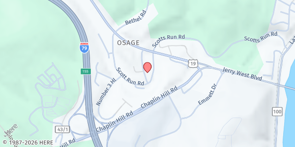 Map showing Scott's Run Settlement House at 41 Ladybug Dr, Morgantown, WV