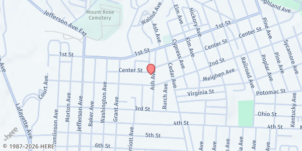 Map showing ASH AVE. C.O.G. - PANTRY at 127 ASH AVE, MOUNDSVILLE, WV