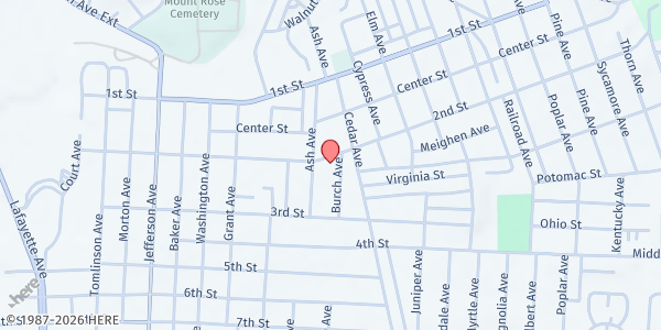 Map showing Marshall County Family Resource Network at 1501 2nd St, Moundsville, WV
