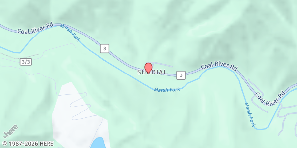 Map showing Bread of Life Outreach Center at 8461 COAL RIVER RD, NAOMA, WV