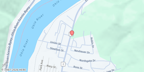 Map showing FIVE LOAVES FOOD PANTRY at 1249 N. STATE RT. 2, NEW MARTINSVILLE, WV