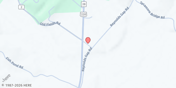 Map showing Old Fields Baptist Church at 5406 Highway 220, North Old Fields, WV