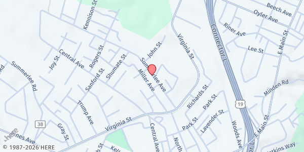 Map showing Fayette County New Life Apostolic Church at 2421 Summerlee Ave, Oak Hill, WV