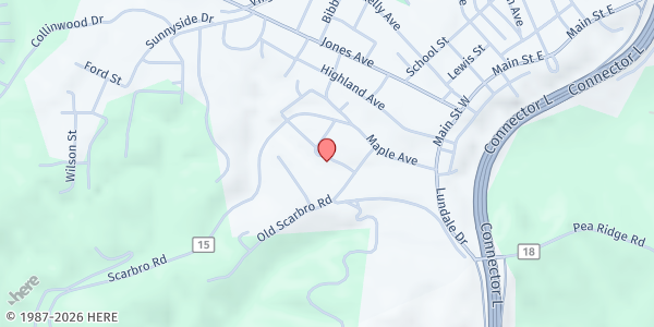 Map showing P.U.S.H. Ministries at 201 Maple Ave, Oak Hill, WV