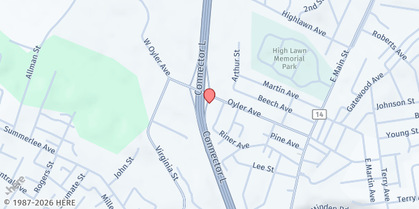 Map showing SAINT PETER AND PAUL CHURCH at 129 ELMORE ST, OAKHILL, WV