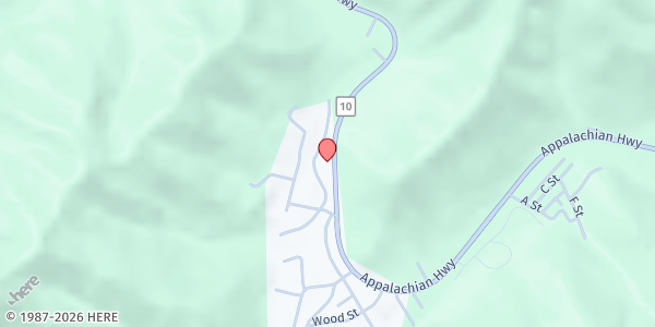 Map showing Matheny UMC Food Pantry at 9561 Appalachian Hwy, Oceana, WV