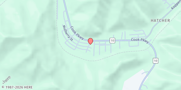 Map showing Oceana Church of God at 1197 Cooke Pkwy., Oceana, WV