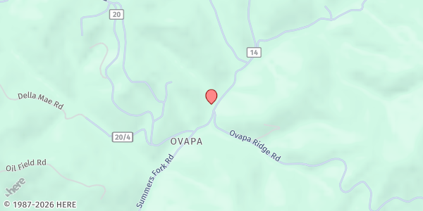 Map showing BETHEL U.M. CHURCH at 2353 OVAPA RD, OVAPA, WV