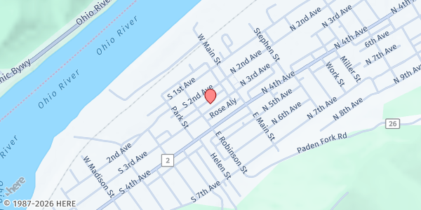 Map showing Paden City Church of God at 123 S 3rd Ave, Paden City, WV