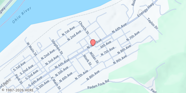 Map showing Paden City Wesleyan Church at 420 N 4th Ave, Paden City, WV