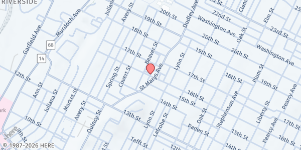 Map showing CHRIST U.M. CHURCH at 715 16th St, Parkersburg, WV